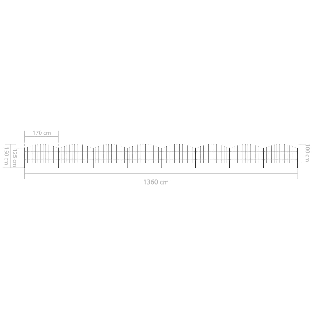 Vrtna ograja s koničastimi vrhovi jeklo (0,75-1)x13,6 m črna