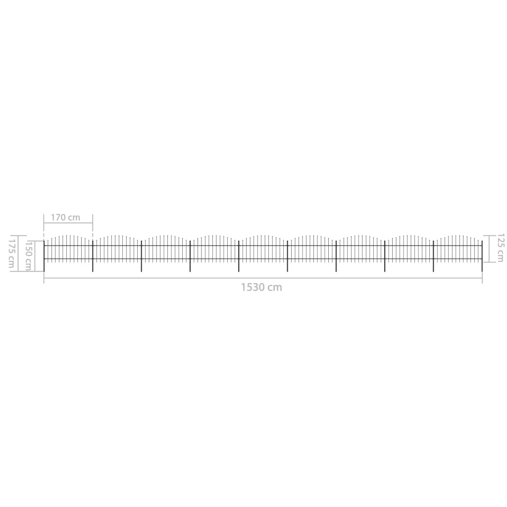 Vrtna ograja s koničastimi vrhovi jeklo (1-1,25)x15,3 m črna