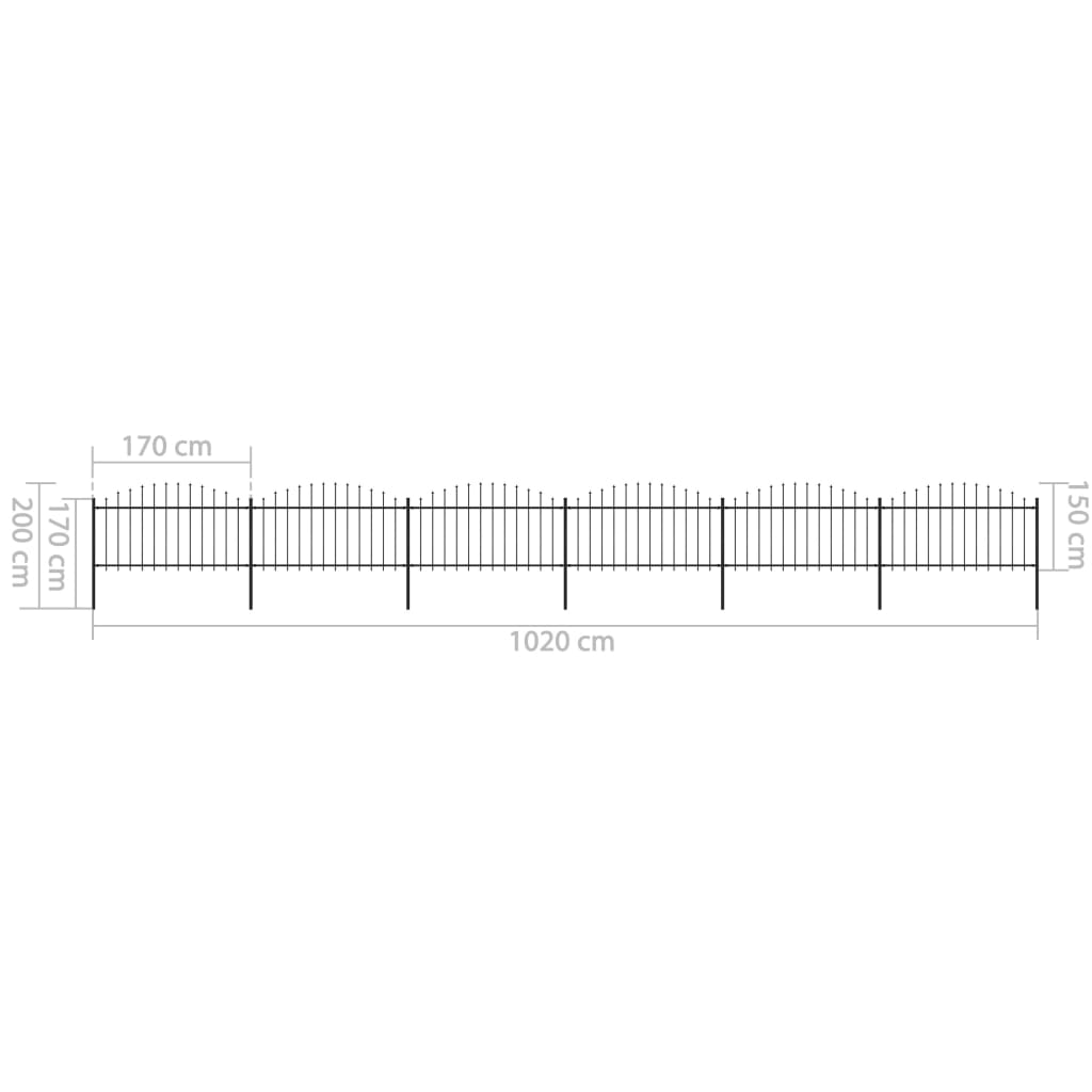 Vrtna ograja s koničastimi vrhovi jeklo (1,25-1,5)x10,2 m črna