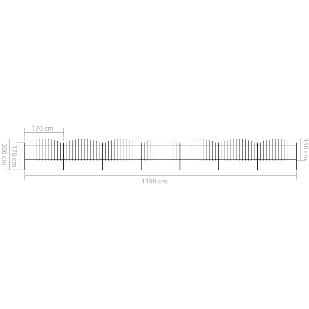 Vrtna ograja s koničastimi vrhovi jeklo (1,25-1,5)x11,9 m črna