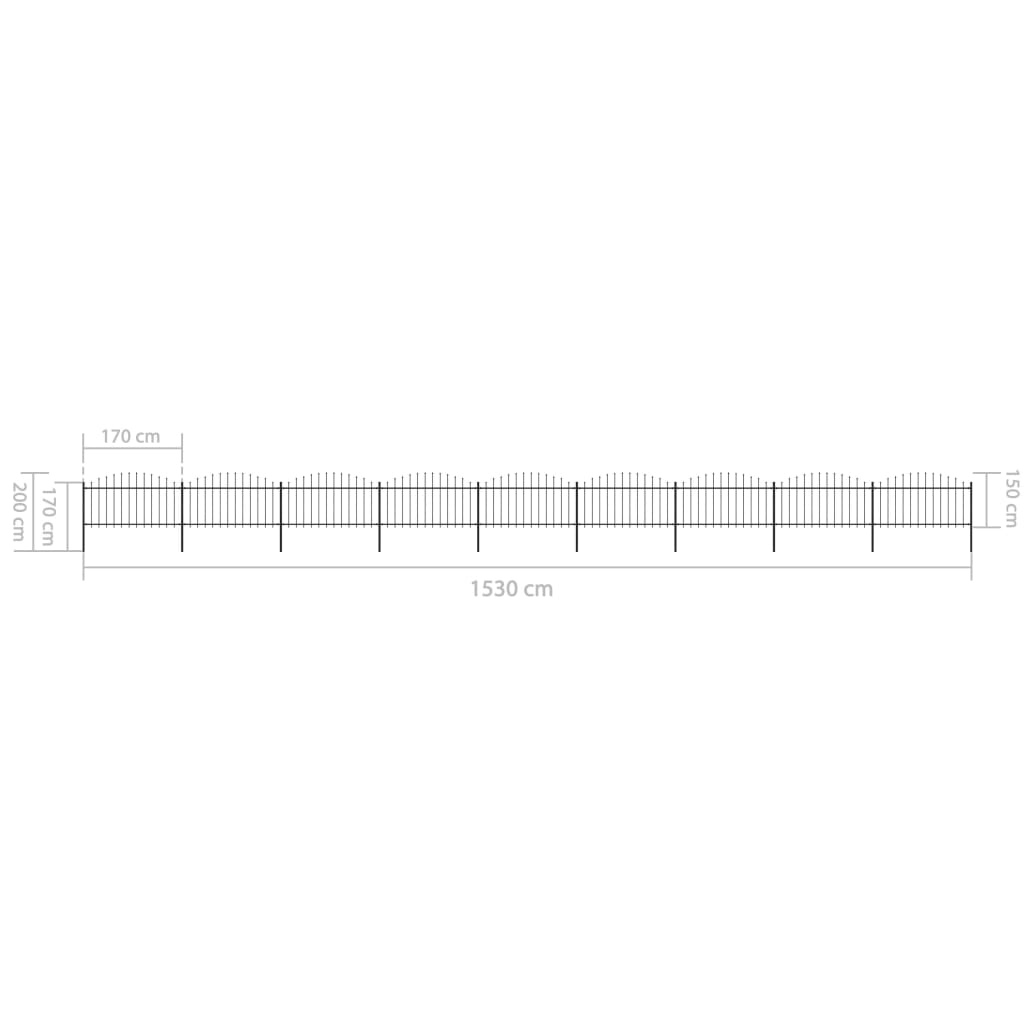 Vrtna ograja s koničastimi vrhovi jeklo (1,25-1,5)x15,3 m črna