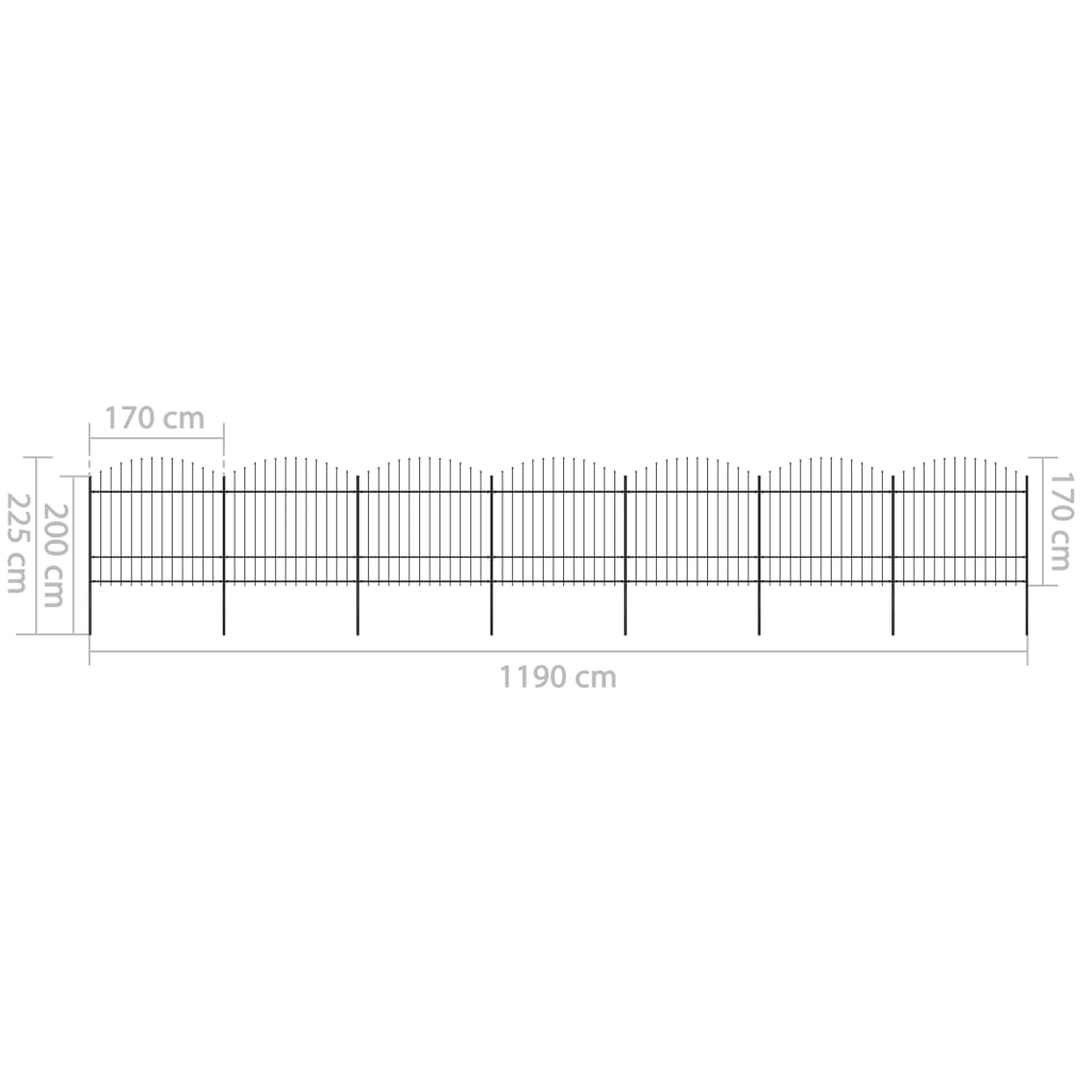 Vrtna ograja s koničastimi vrhovi jeklo (1,5-1,75)x11,9 m črna