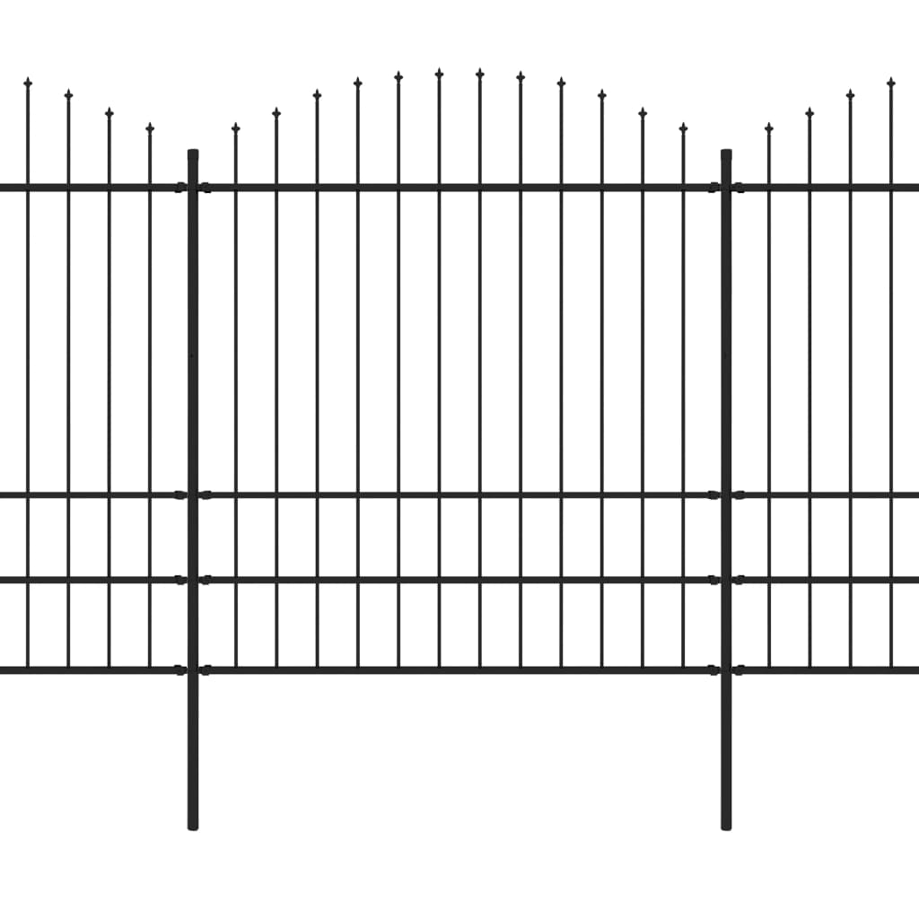 Vrtna ograja s koničastimi vrhovi jeklo (1,75-2)x3,4 m črna