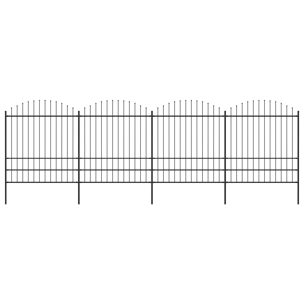 Vrtna ograja s koničastimi vrhovi jeklo (1,75-2)x6,8 m črna