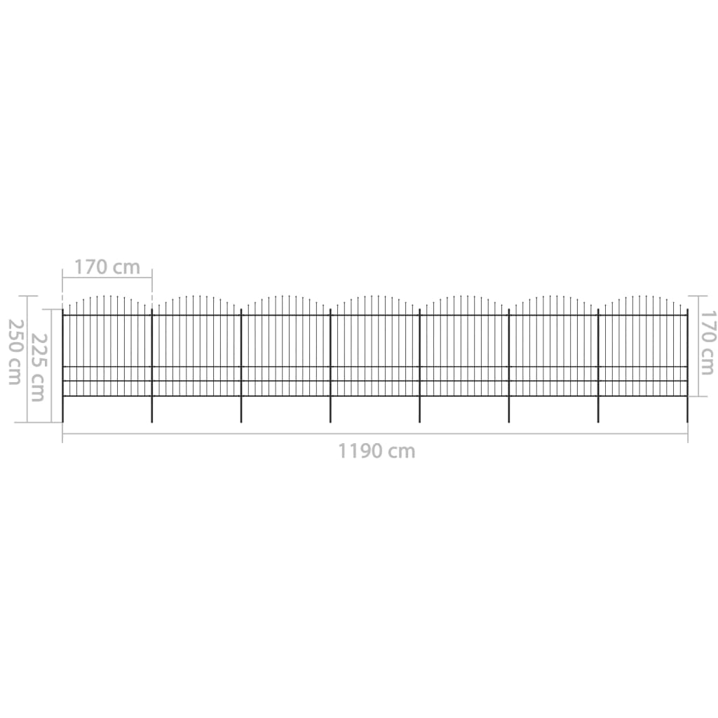 Vrtna ograja s koničastimi vrhovi jeklo (1,75-2)x11,9 m črna