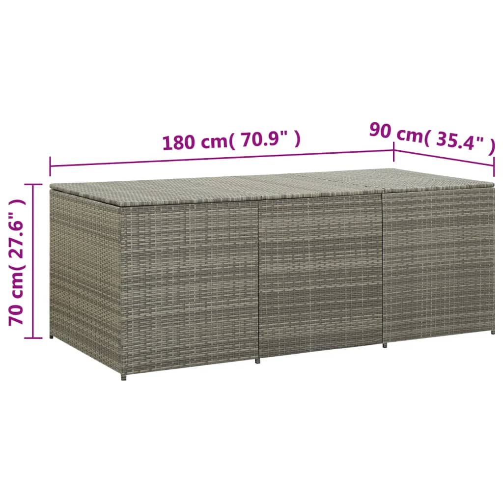 Vrtna škatla za shranjevanje poli ratan 180x90x70 cm siva