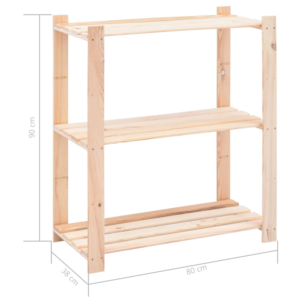 Stojalo s policami 3-nadstropno 80x38x90 cm borovina 150 kg