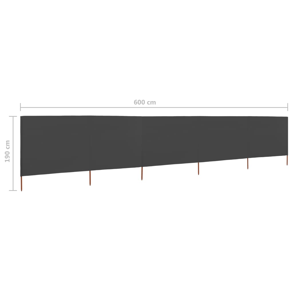 5-panelni vetrobran tkanina 600x160 cm antraciten