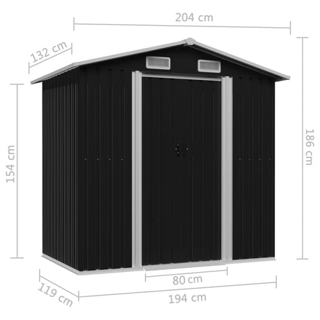 Vrtna skladiščna lopa antracitna jeklena 204x132x186 cm