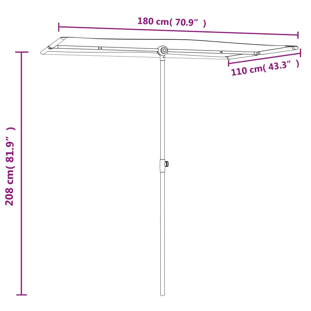 Vrtni senčnik z aluminijastim drogom 180x110 cm antraciten