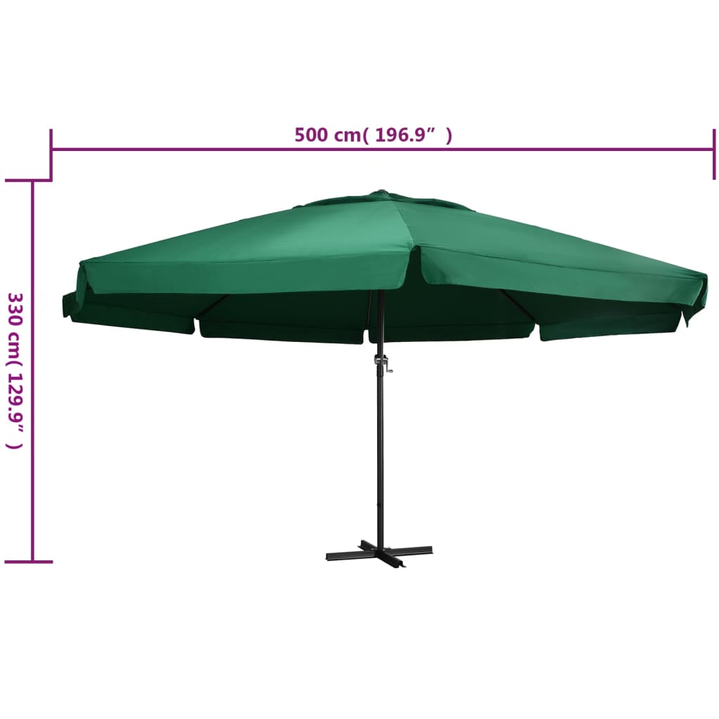 Zunanji senčnik z aluminijastim drogom 600 cm zelen