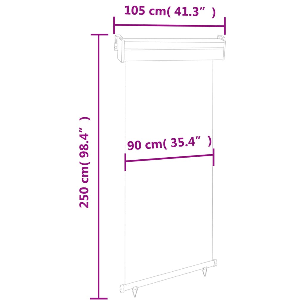 Balkonska stranska tenda 100x250 cm siva