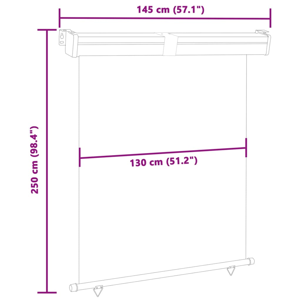 Balkonska stranska tenda 145x250 cm krem