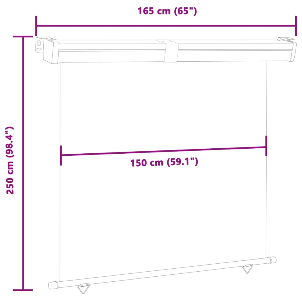 Balkonska stranska tenda 165x250 cm krem