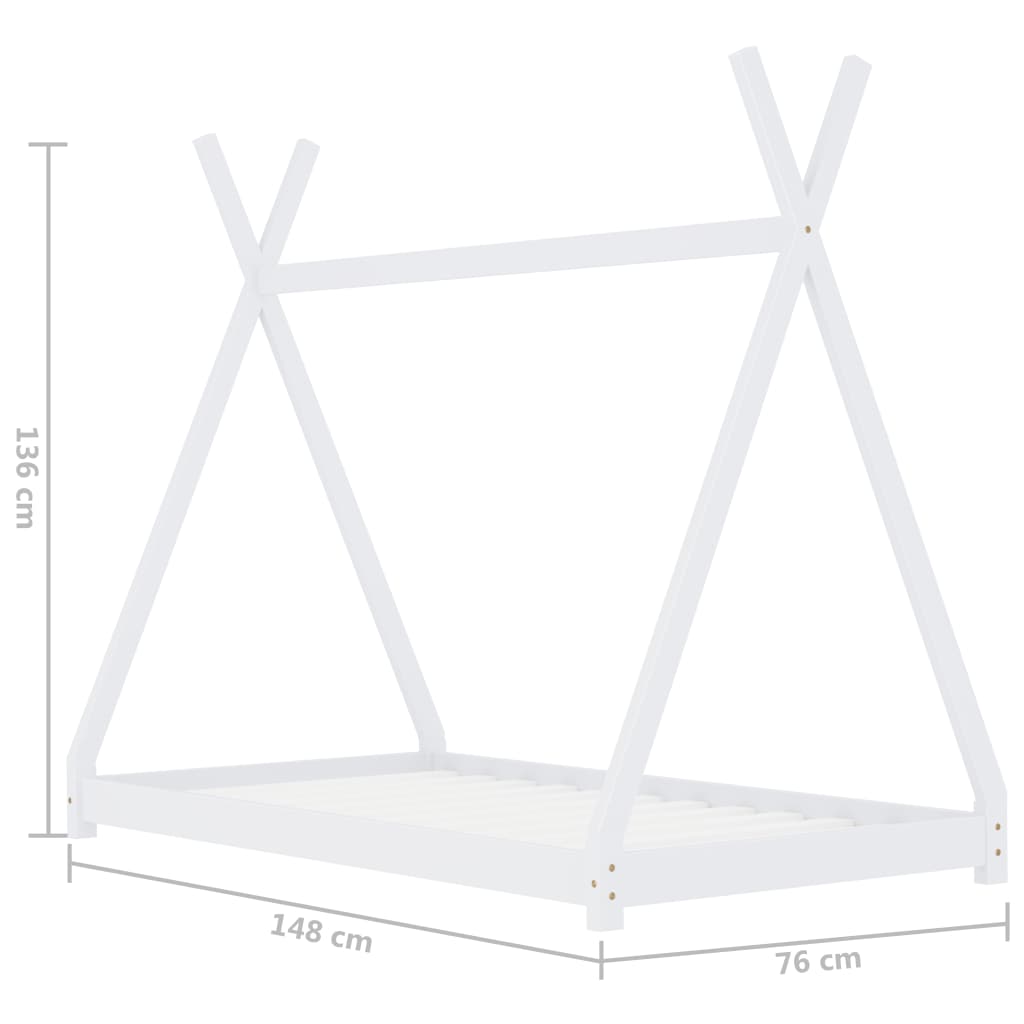 Otroški posteljni okvir bel iz trdne borovine 70x140 cm