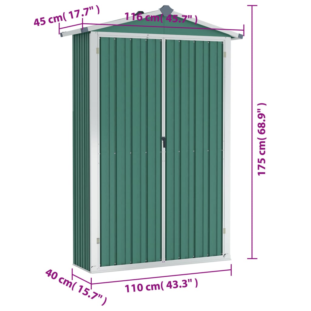 Vrtna lopa zelena 116x45x175 cm pocinkano jeklo