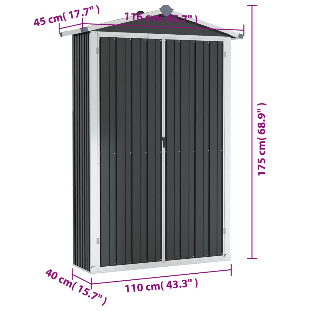 Vrtna lopa antracitna 116x45x175 cm pocinkano jeklo