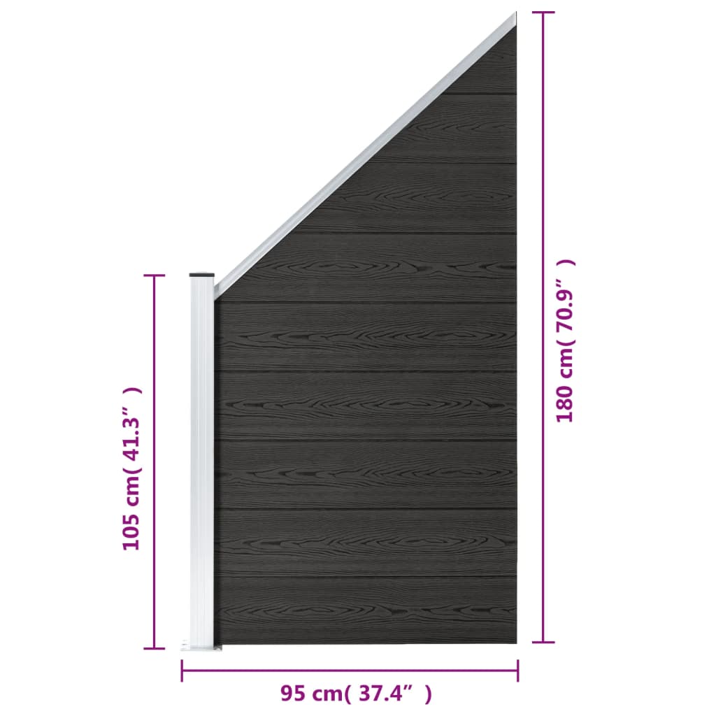 Ograjni panel WPC 95x(105-180) cm siv