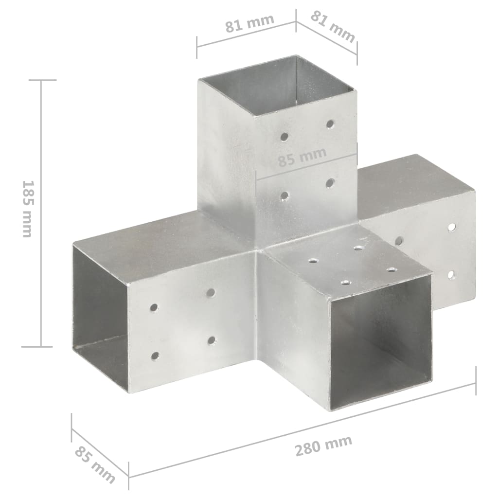 Spojnik za steber X oblike pocinkana kovina 81x81 mm