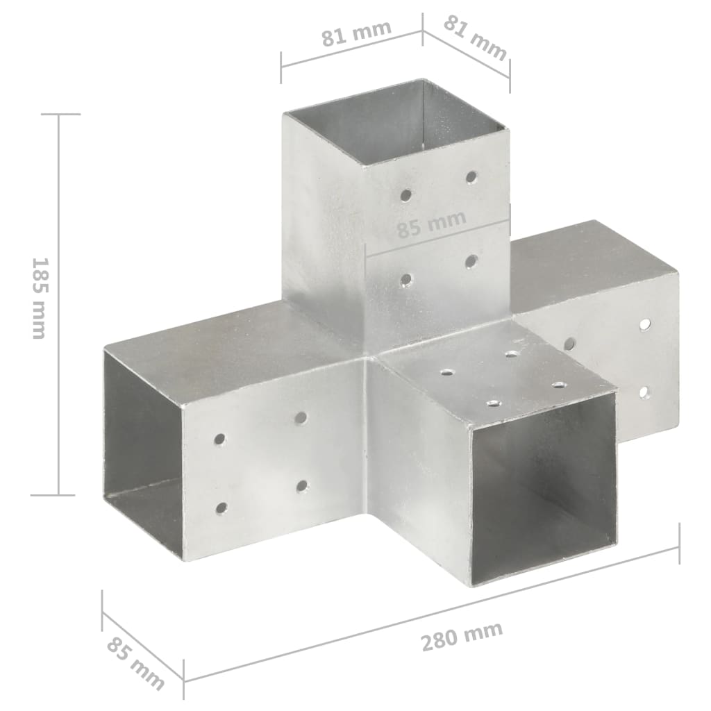 Spojniki za stebre 4 kosi X oblike pocinkana kovina 81x81 mm