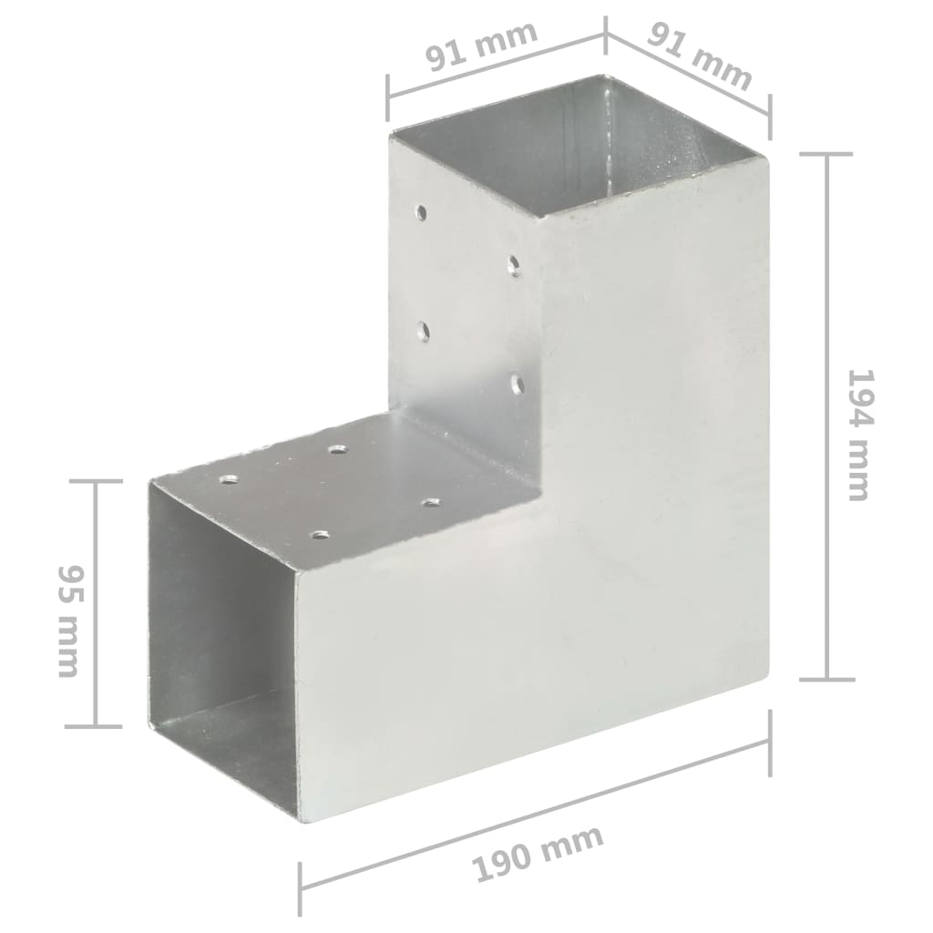 Spojniki za stebre 4 kosi L oblike pocinkana kovina 91x91 mm