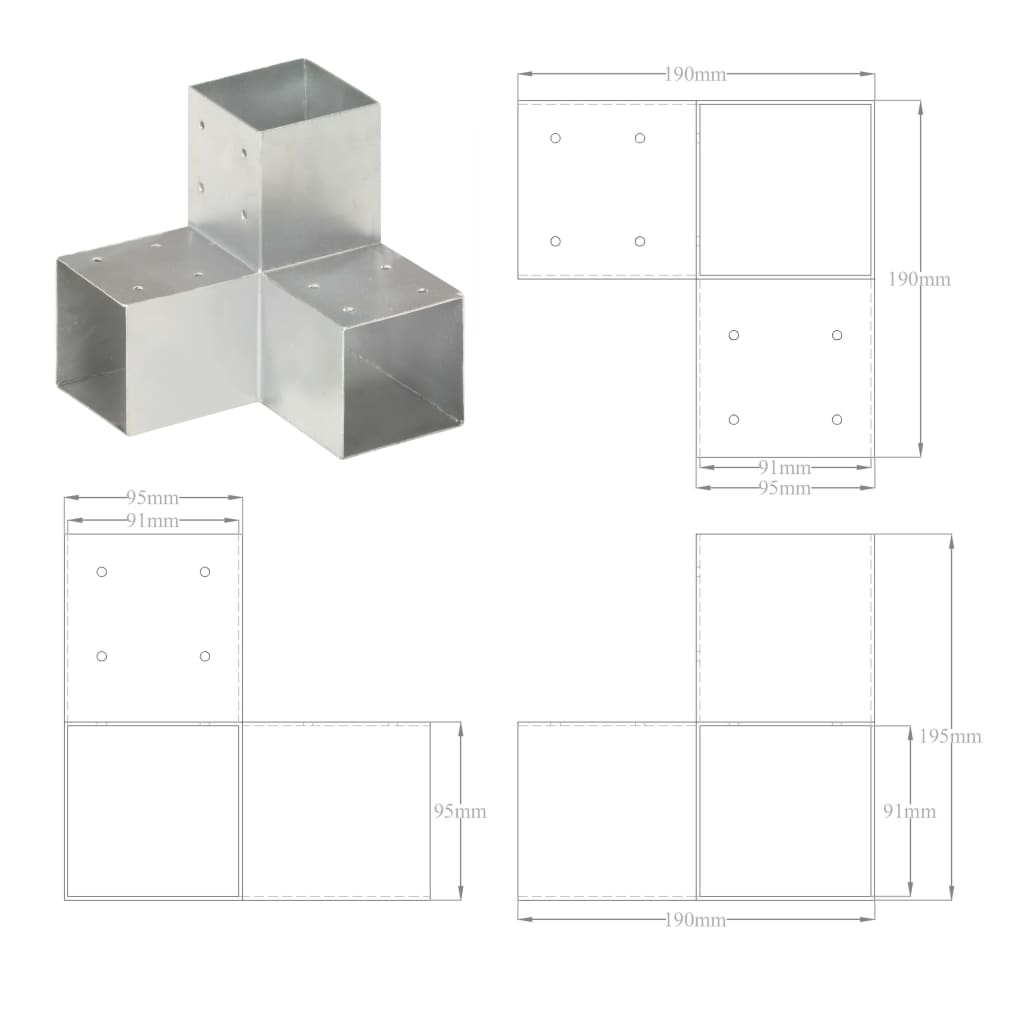 Spojniki za stebre 4 kosi Y oblike pocinkana kovina 91x91 mm