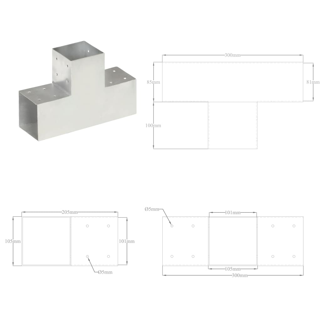 Spojnik za steber T oblike pocinkana kovina 101x101 mm