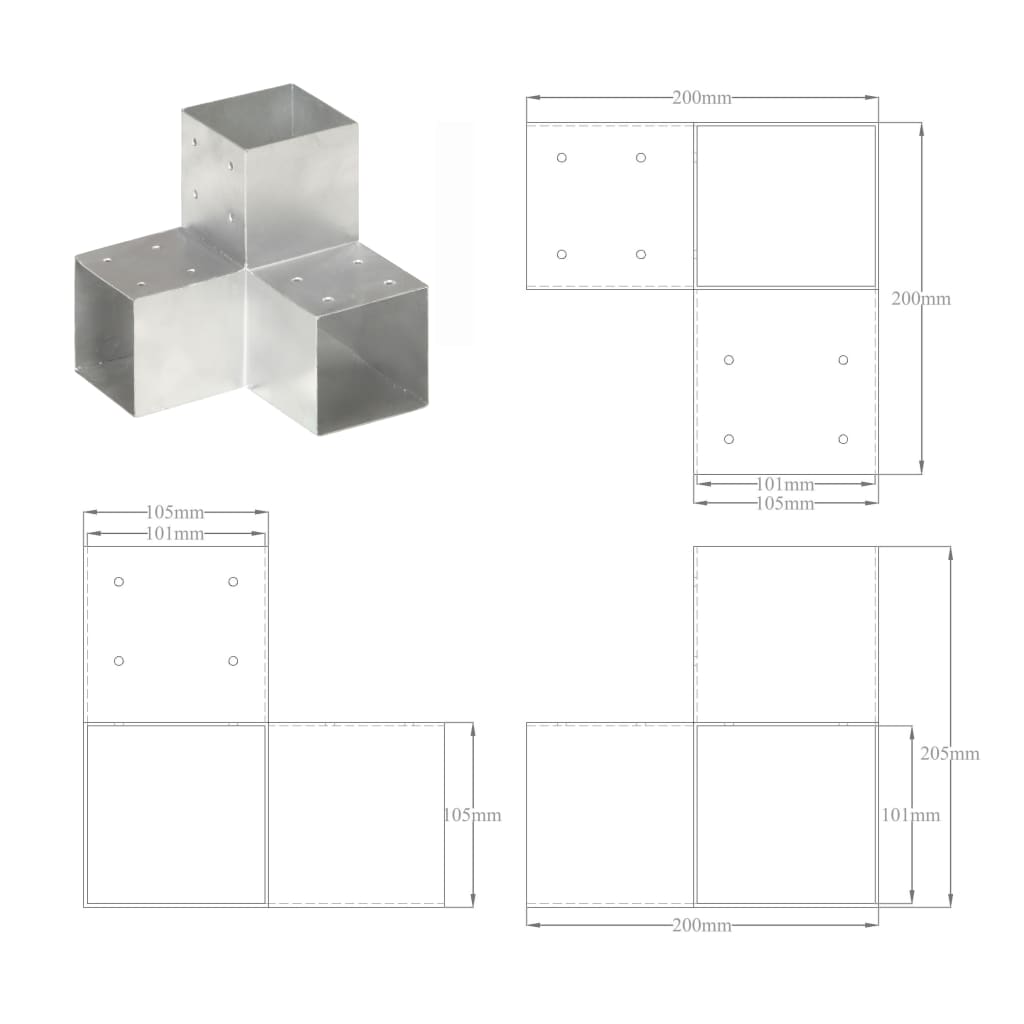 Spojnik za steber Y oblike pocinkana kovina 101x101 mm