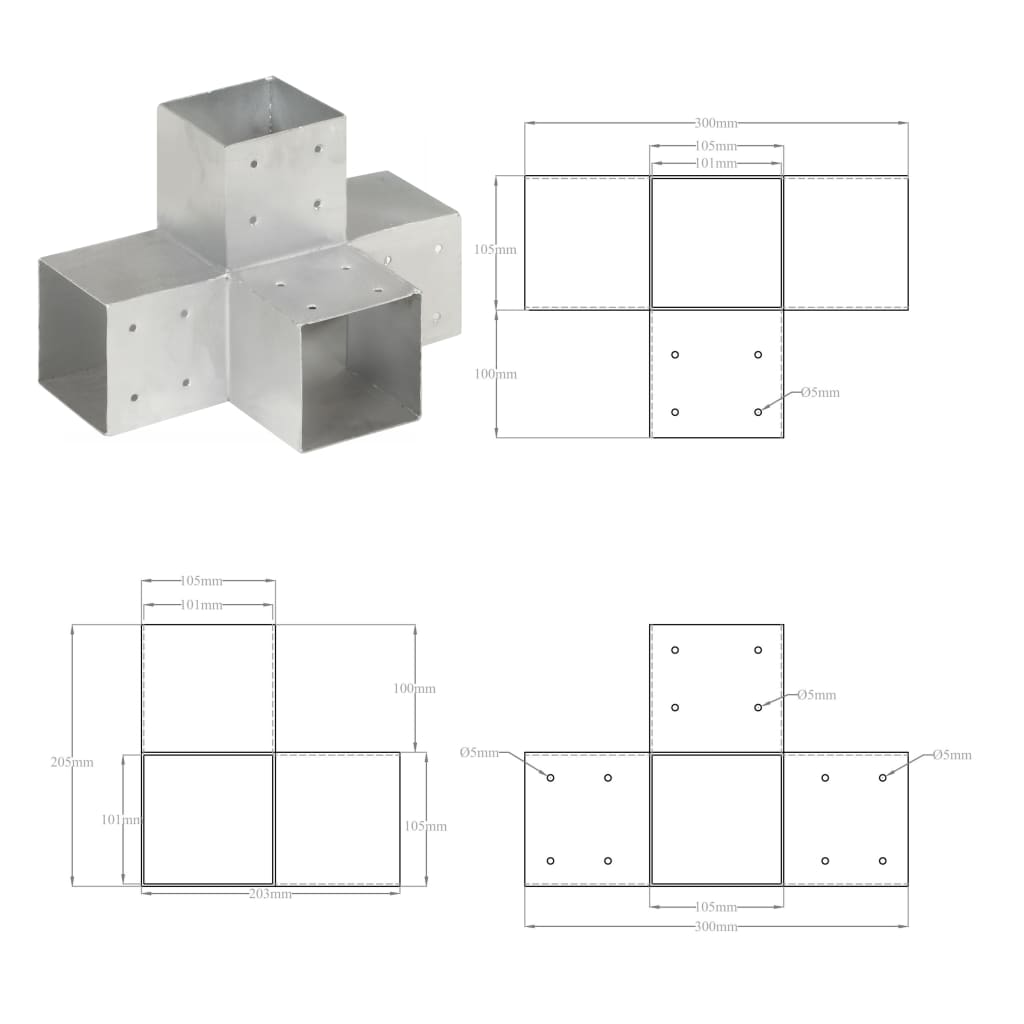 Spojnik za steber X oblike pocinkana kovina 101x101 mm