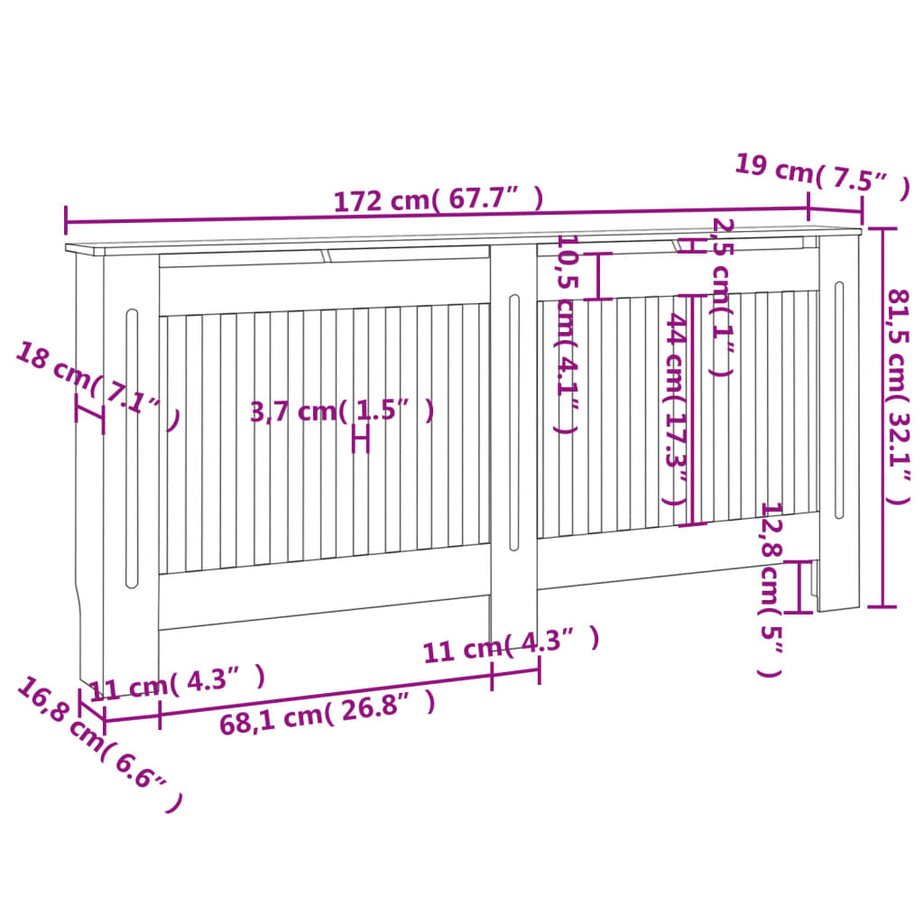 Pokrov za radiator črn 172x19x81,5 cm mediapan