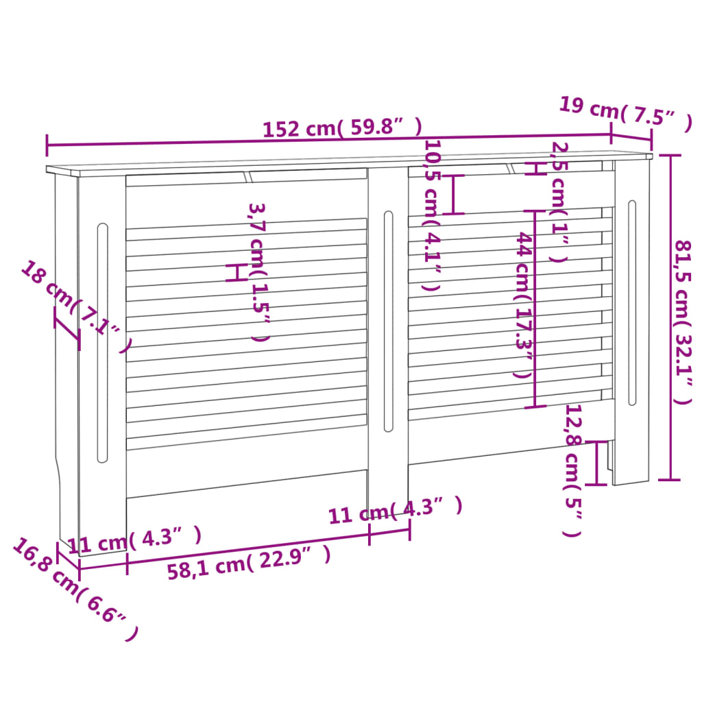 Pokrov za radiator antraciten 152x19x81,5 cm mediapan