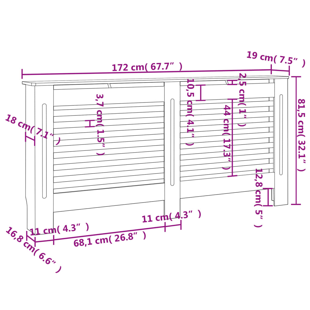 Pokrov za radiator črn 172x19x81,5 cm mediapan