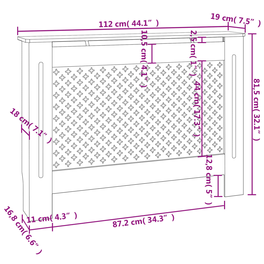 Pokrov za radiator 112x19x81,5 cm MDF