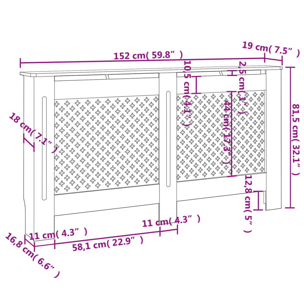 Pokrov za radiator antraciten 152x19x81,5 cm mediapan