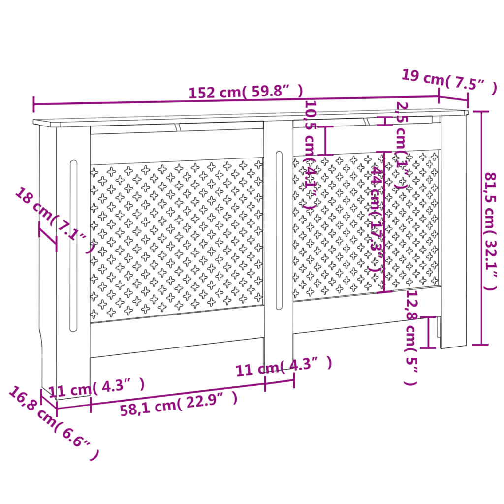 Pokrov za radiator 152x19x81,5 cm MDF