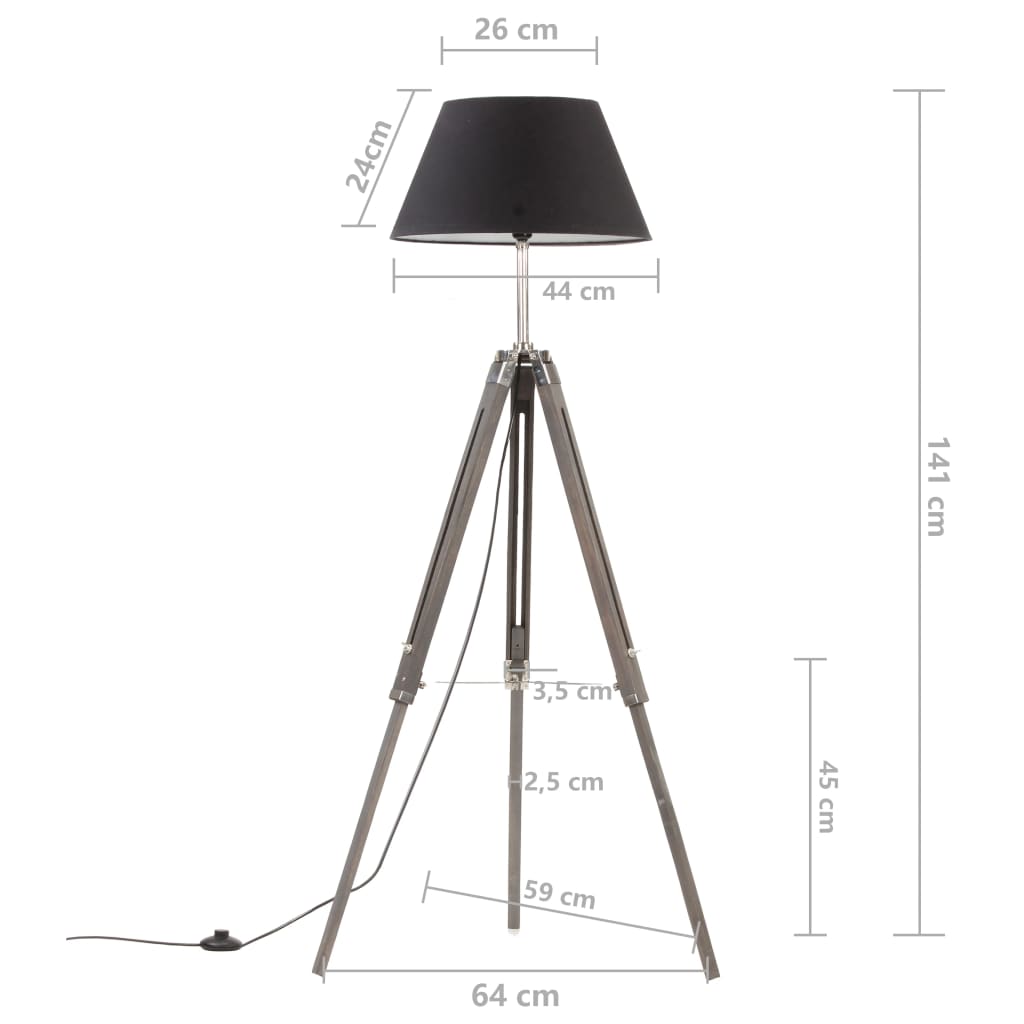 Trinožna stoječa svetilka črna in zlata trdna tikovina 141 cm