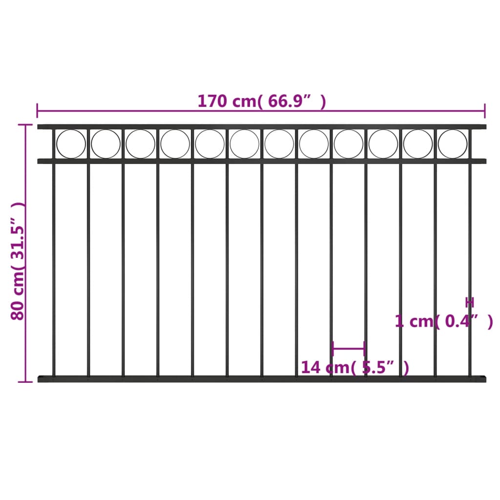 Ograjni panel iz jekla 1,7x0,8 m črn