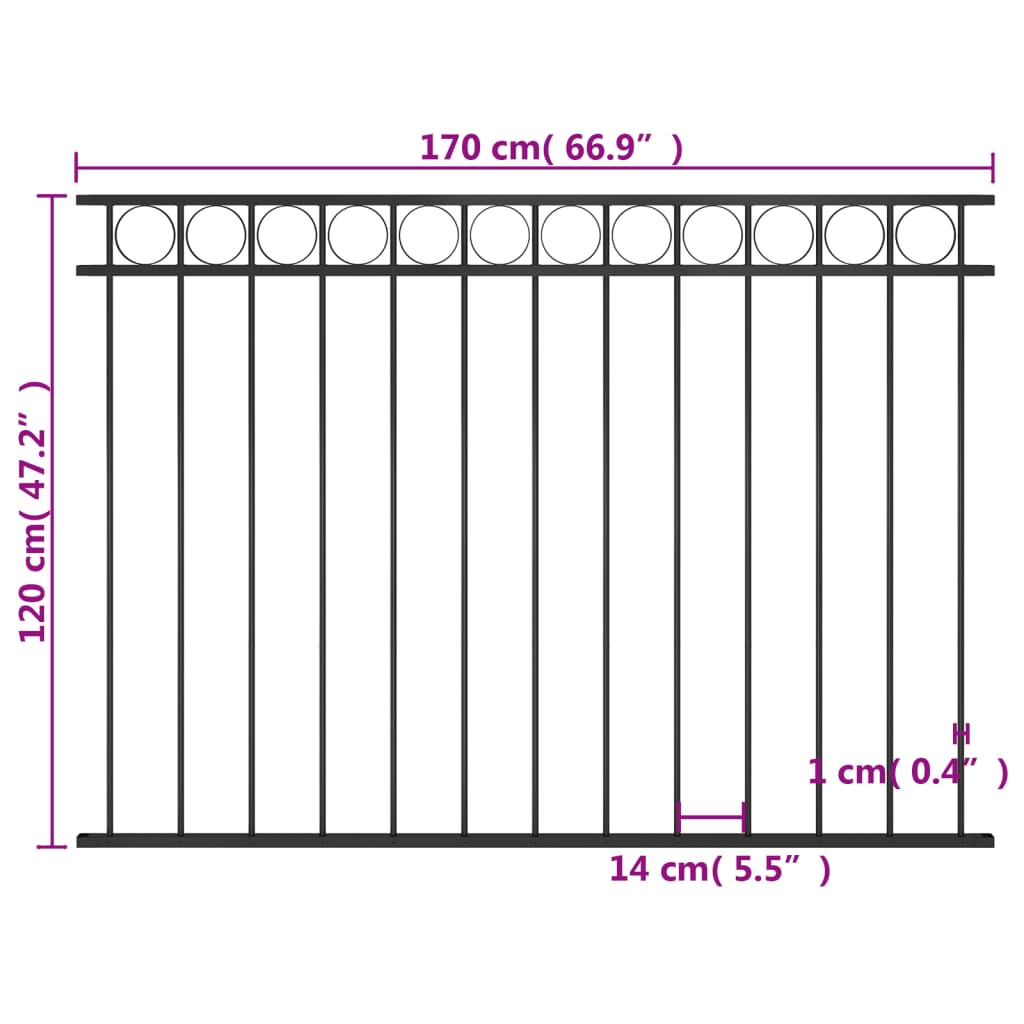 Ograjni panel iz jekla 1,7x1,2 m črn