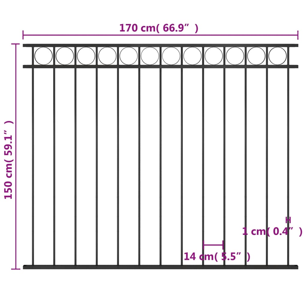 Ograjni panel iz jekla 1,7x1,5 m črn