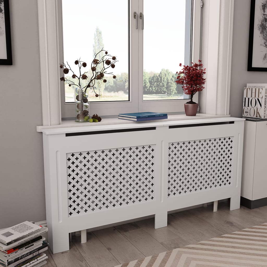 Pokrovi za radiatorje 2 kosa beli 172x19x81,5 cm mediapan