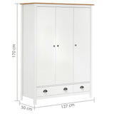 Garderobna omara s 3 vrati Hill bela 127x50x170 cm borovina