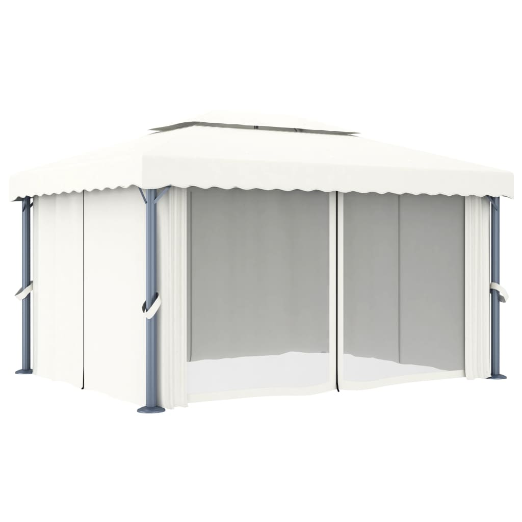 Paviljon z zaveso 4x3 m kremno bel aluminij