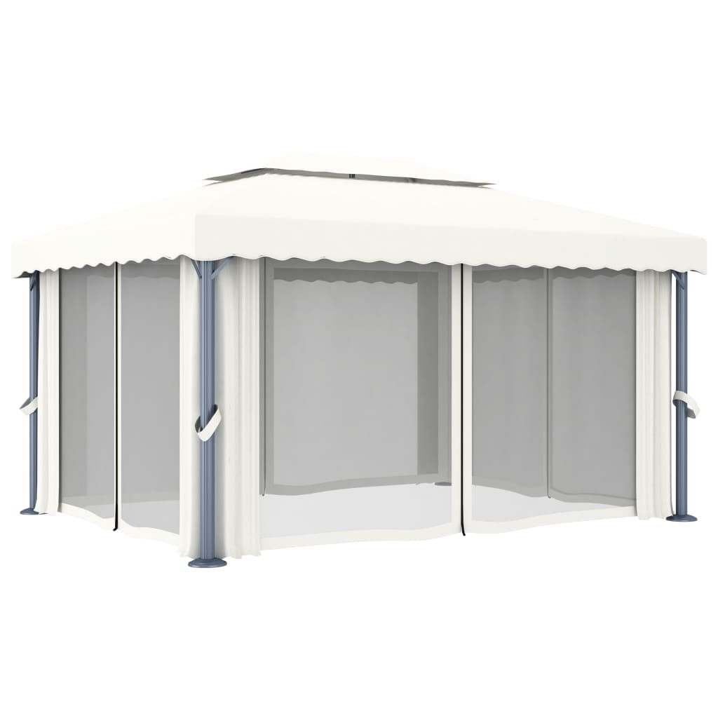 Paviljon z zaveso 4x3 m kremno bel aluminij