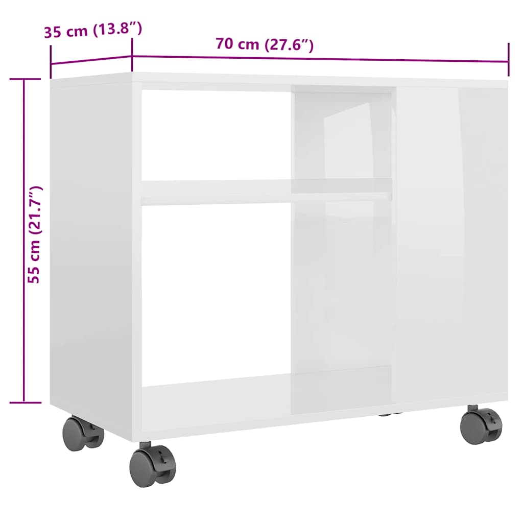 Stranska mizica visok sijaj bela 70x35x55 cm konstruiran les