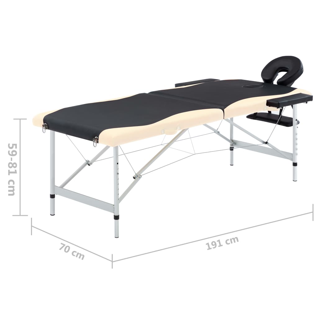 2-conska zložljiva masažna miza aluminij črna in bež
