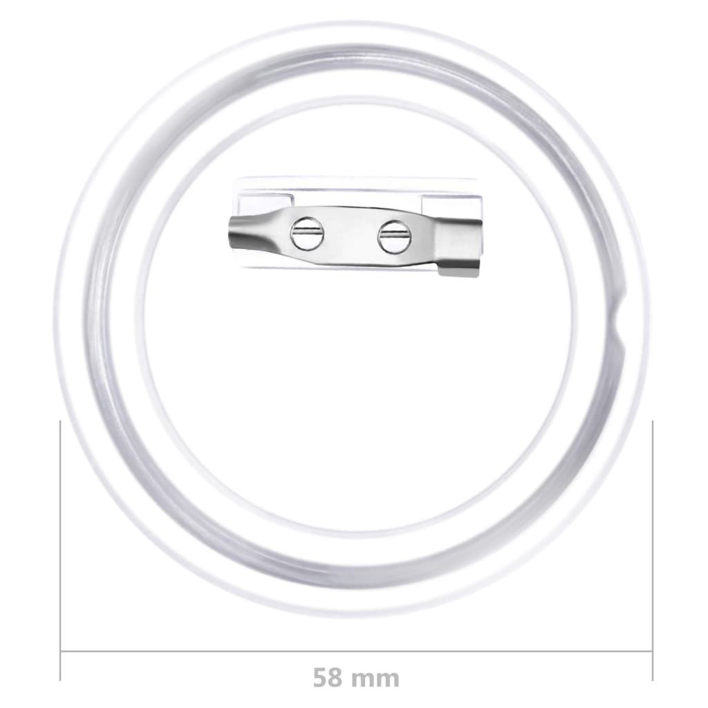 Gumbi za značke s priponkami 100 kompletov akril 58 mm