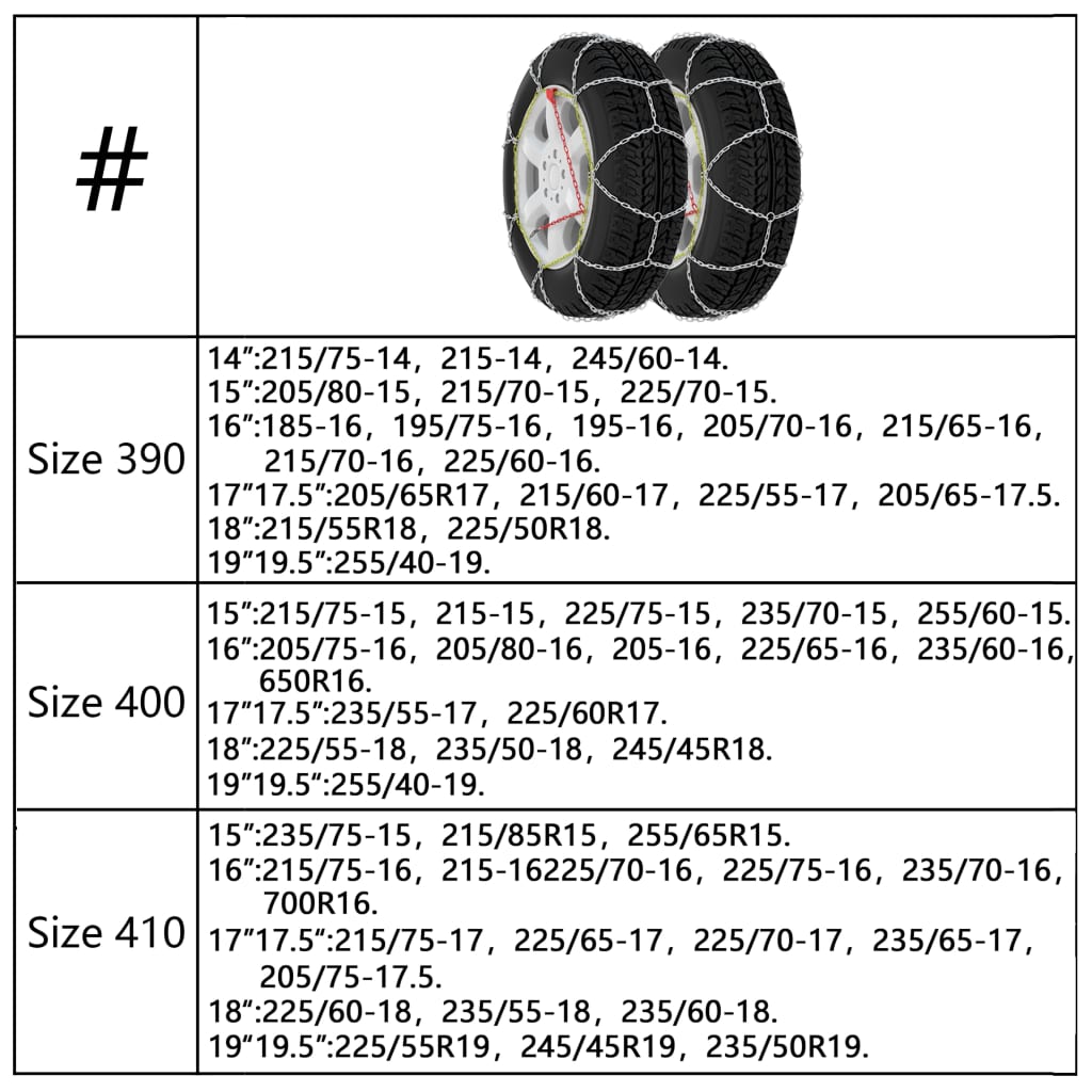 Snežne verige za pnevmatike 2 kosa 16 mm SUV 4x4 vel. 400