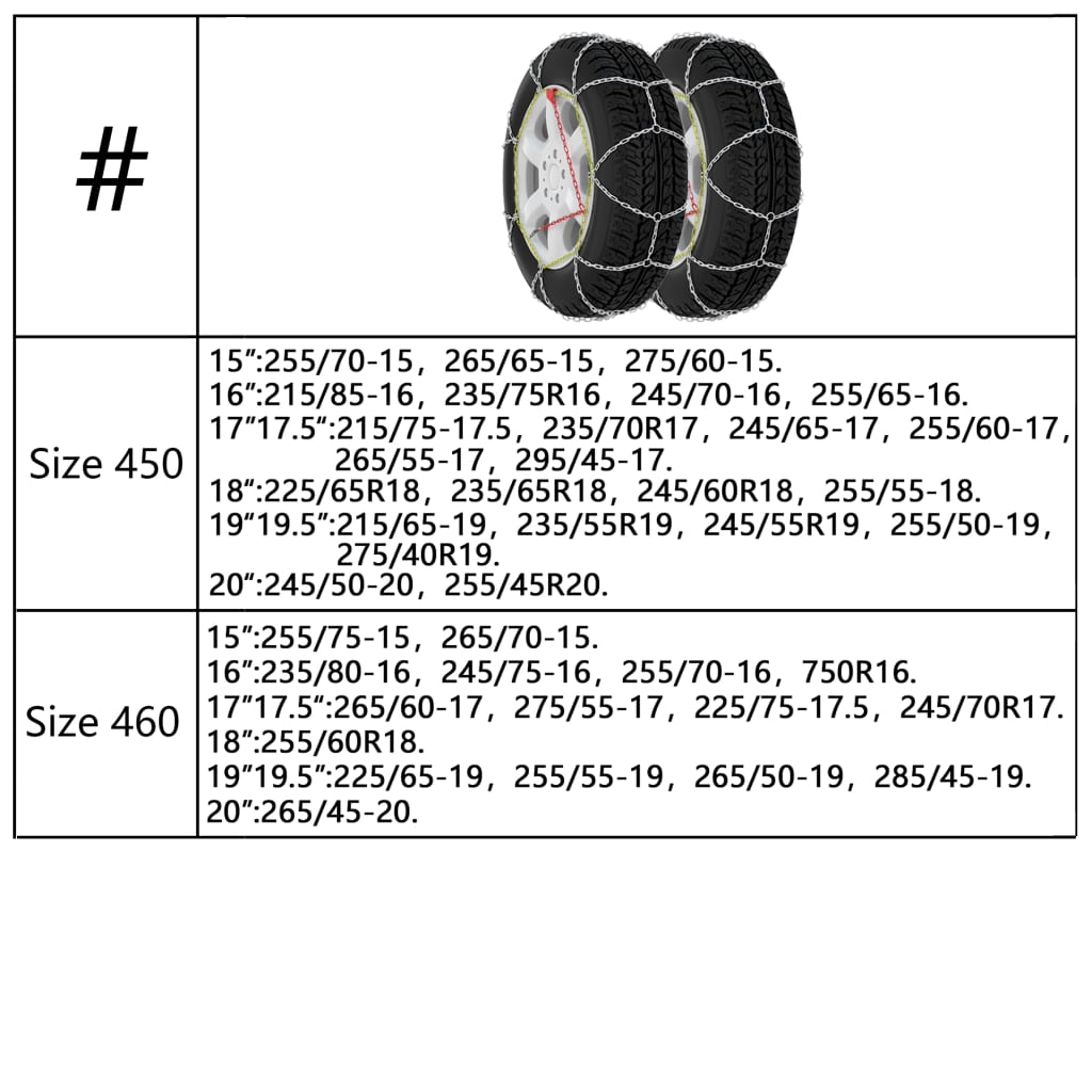 Snežne verige za pnevmatike 2 kosa 16 mm SUV 4x4 vel. 460