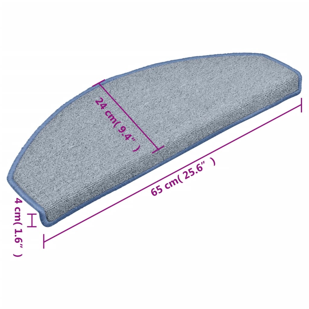 Preproge za stopnice 15 kosov svetlo sive in modre 65x24x4 cm