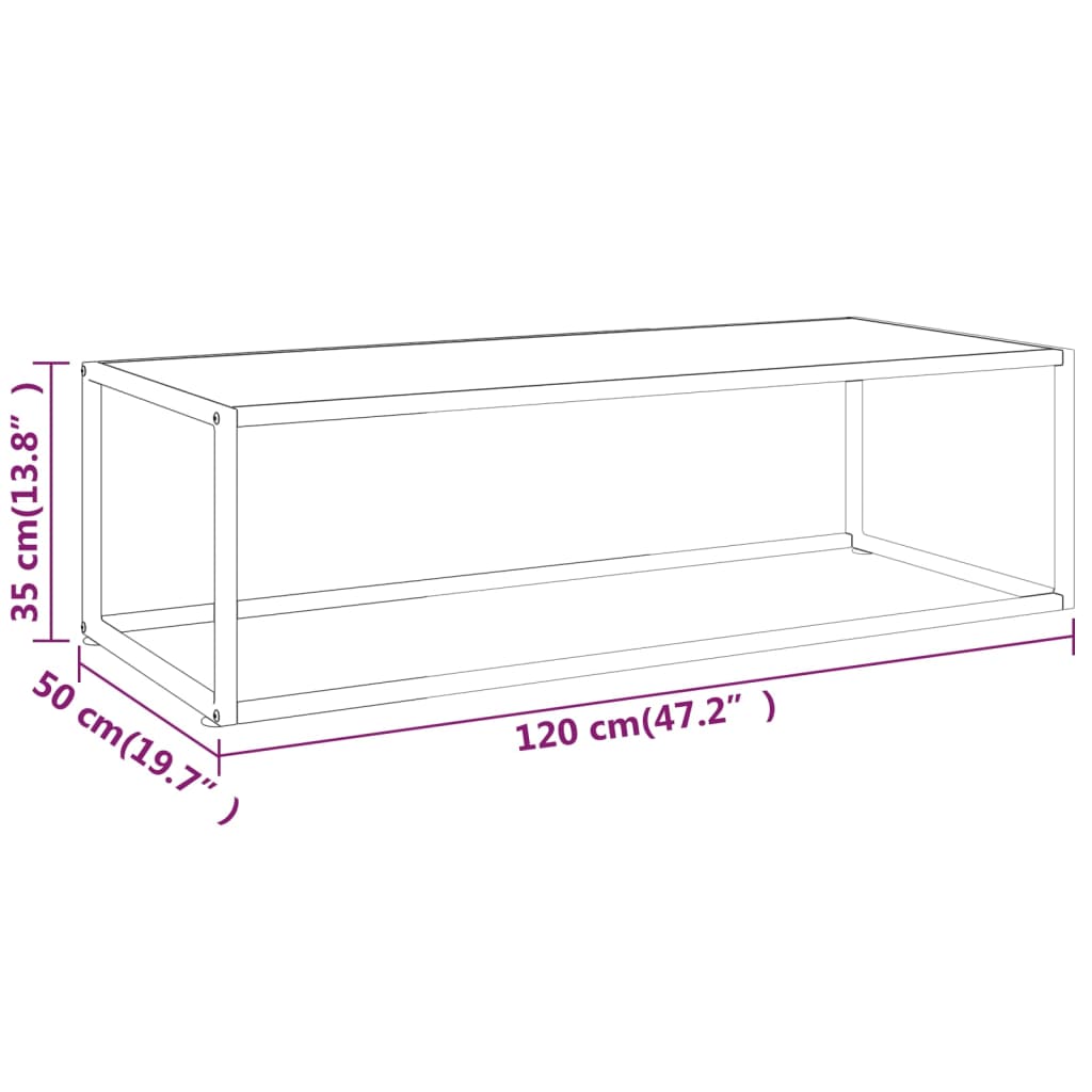 Klubska mizica črna z belim marmornim steklom 120x50x35 cm